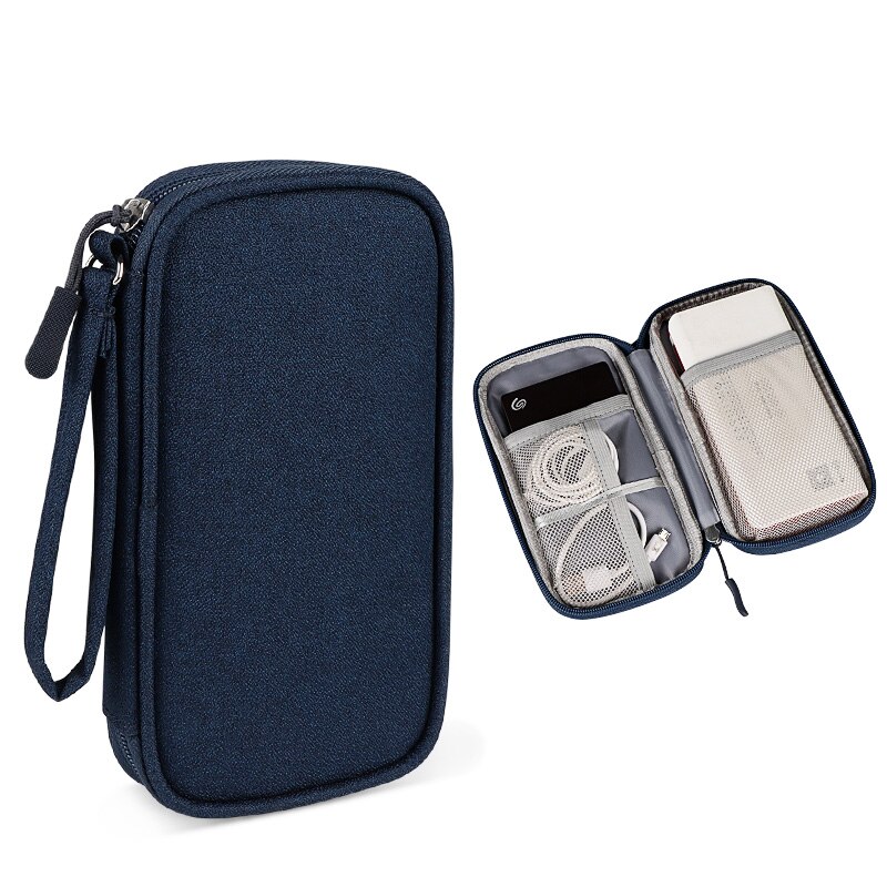 Borsa portatile per banca di potere caricabatterie USB gadget cavi cavi Organizer custodia da viaggio accessori elettronici custodia protettiva: Navy Blue