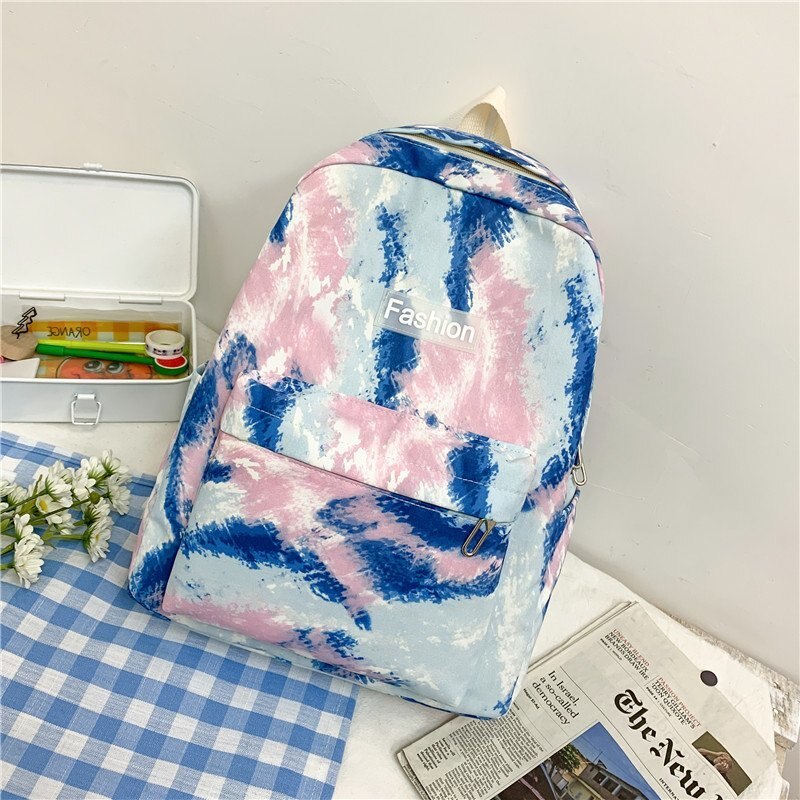 binden-Farbstoff Farben Studenten Rucksack Frauen Preppy Schule Tasche Nylon Wasserdichte Campus Stil Rucksack Weiblichen Reise Rucksäcke Damen: VIP-Blau / mit-Zubehör