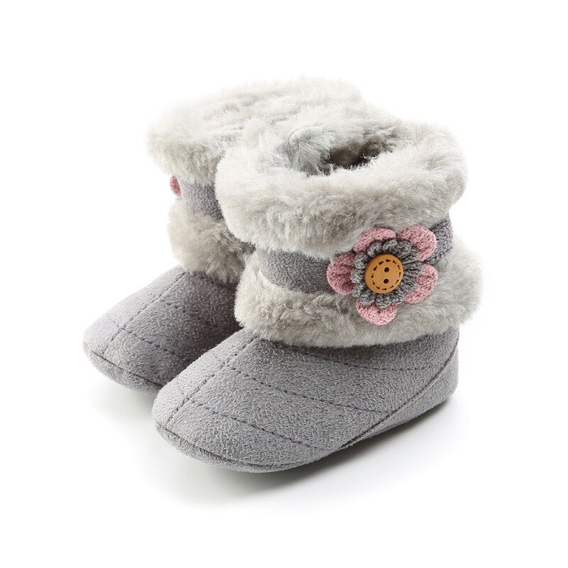 Bottes bébé fille belles fleurs Plus velours fond doux bébé bambin bottes doux en peluche bébé bottes chaussures: Gris / 1