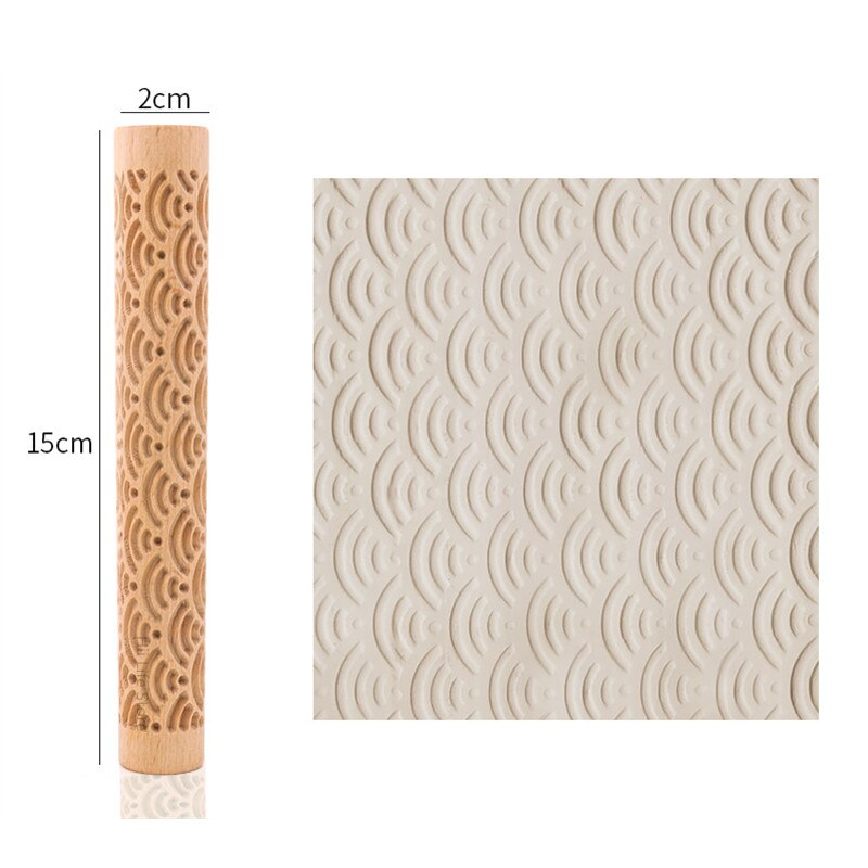 Rodillo de textura de madera para cerámica, herramienta de modelado con relieve de árbol, piedra, patrón de flores, rodillo de barro, escultura de cerámica artesanal: seawater