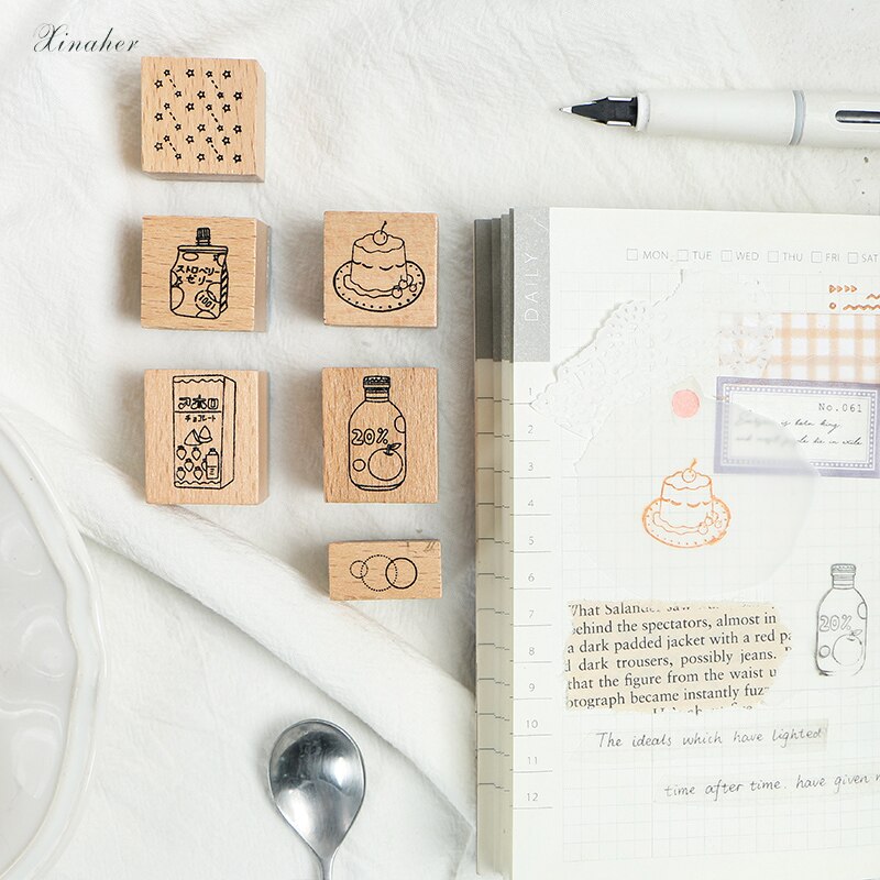XINAHER 16 stks/set cake drankjes voedsel stempel DIY houten stempels voor scrapbooking briefpapier scrapbooking standaard stempel
