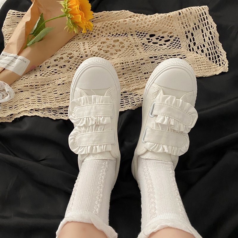 women's All-match casual shoes lace white shoes cute velcro canvas shoes sneakers Trendy Shoes for women