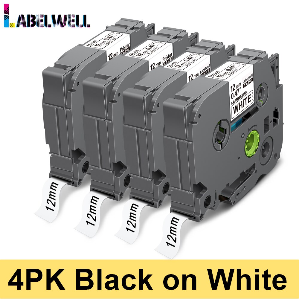 Labelwell 6PK 12mm 231 laminowane labe taśma Multicolors dla 231 131 631 431 531 731 831 wymiana dla brata PTH110 drukarka do etykiet: 4PK-Black on White