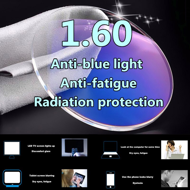 1.56 1.61 1.67 1.74 Lente Asférica anti scratch prescrição Óptica lente azul claro Anti radiação anti fadiga lentes fotocromáticas: 161 anti-blue light