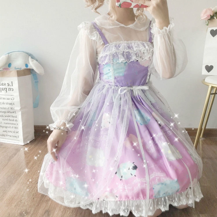 Kawaii japanilainen pehmeä sisko lolita mekko vaalea lolita sisällä nukke kaulus sling mekko naiset