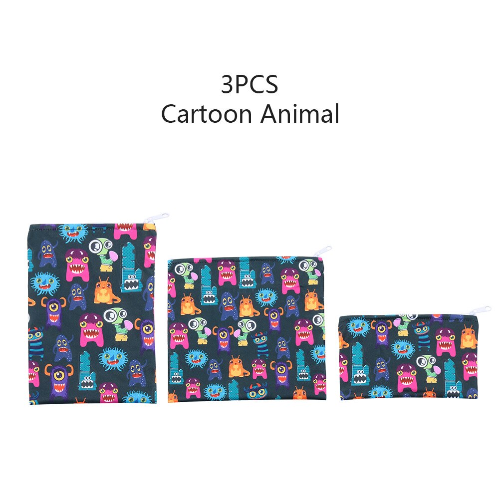Bolsas de tela impermeables reutilizables para sándwich, bolsa de almacenamiento de alimentos para pan, suministros de cocina para el hogar, accesorios de almacenamiento de viaje y acampada, 3 piezas: Cartoon Animal