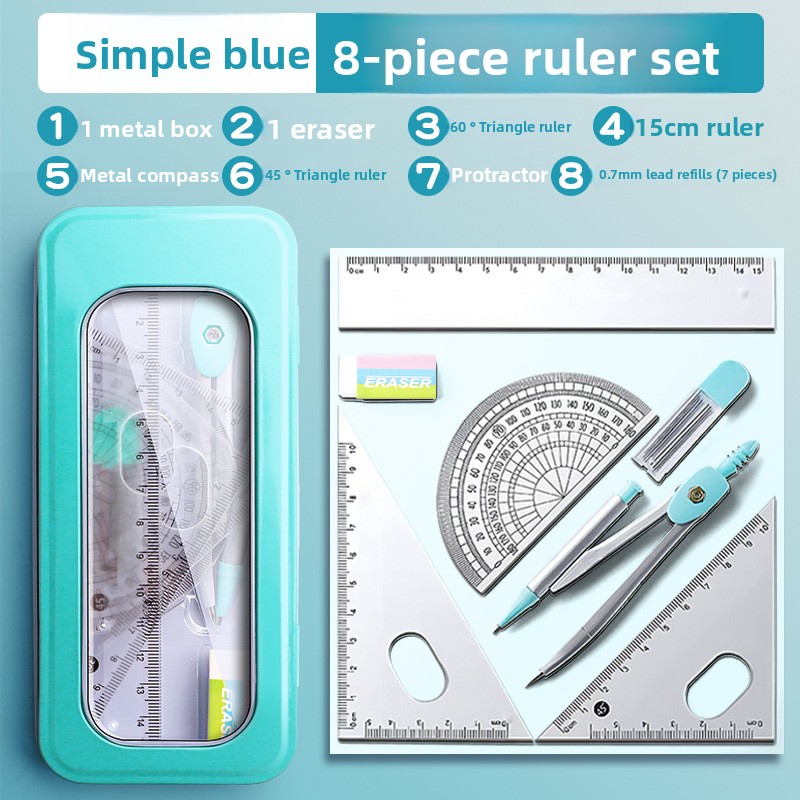 Juego de medición de 8 piezas para prevenir miopía, regla de brújula para medir ángulo preciso, dibujo de tareas de estudiantes, papelería de de oficina: Borgoña