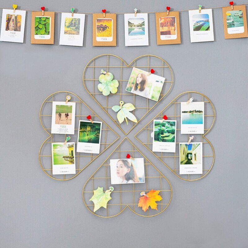 4pcs Round Heart Mesh Grid Wall Photo Postcards Display Organizer DIY Pictures 667A