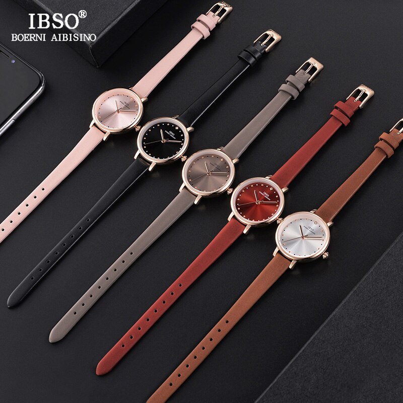 IBSO Brand Luxury Ladies Quartz Watch Leather Strap Montre Femme Women Wrist Watches Relogio Feminino Female Clock