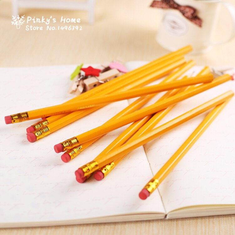 (10 stk. / parti) gul træblyant med en gummi hb blyant studerende børns papirvarer træblyant
