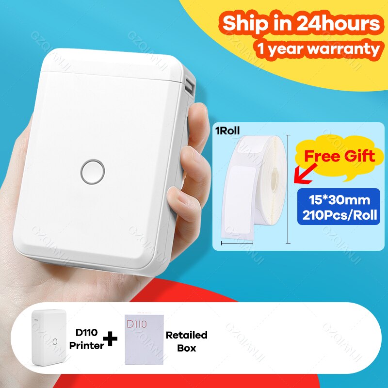 Niimbot D110 Wireless Bluetooth Thermal Label Printer Portable Pocket Label Maker for Android iPhone Home Office Sticker Printer: D110 add 1White