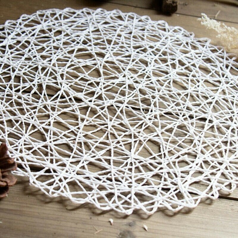 2pcs 38cm Dining Table Mat Cup Pads Rural Table Hollow Mat Round Woven Dining Pads Handmade Christmas Decorations Home Tableware