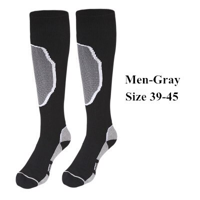 unisex Kompression Thermische Socken Knie Hohe Athletisch Laufen FußBall Verdickung Elastische Strumpf Winter Wandern Warme Lange Socken: Männer grau