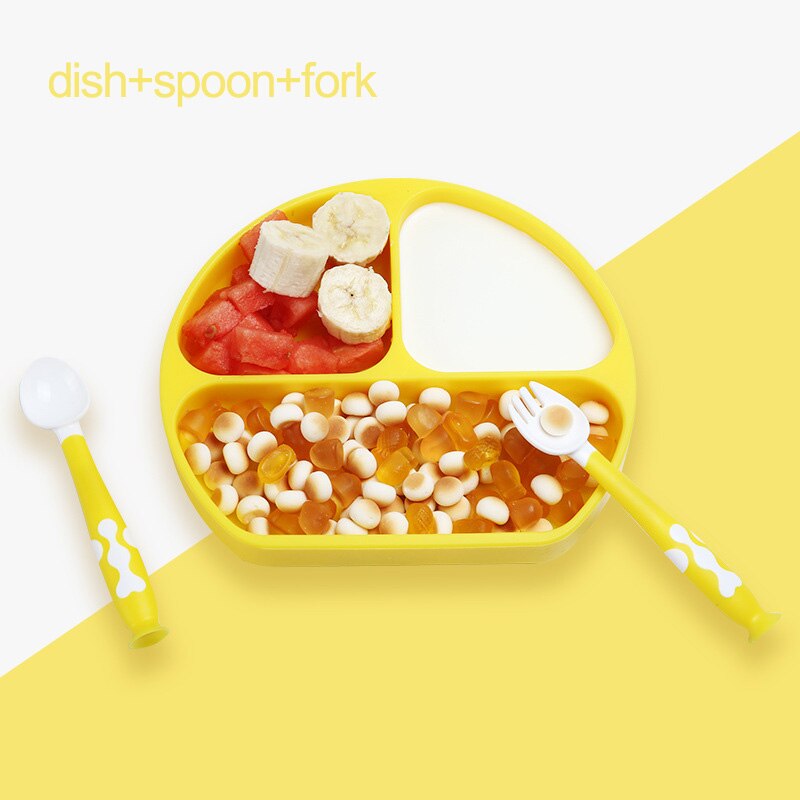 Xcqgh Food Grade Silicone Baby Kinderen Servies Schotel Vork Lepel Bib Set Babyvoeding Producten Plaat: style 1