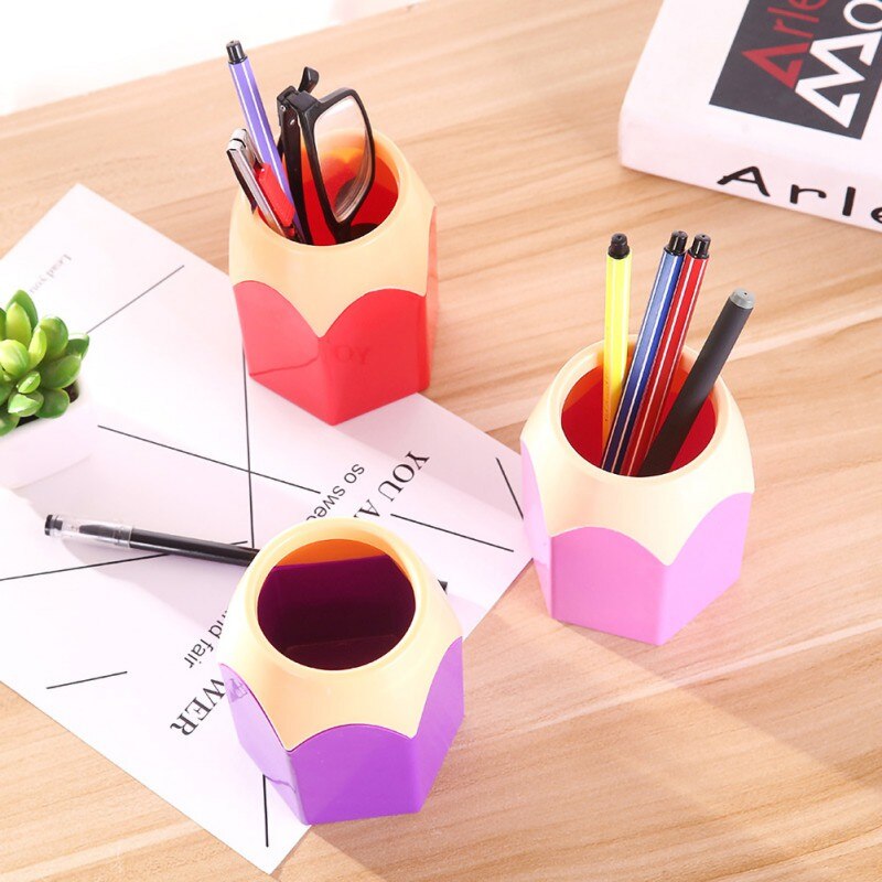 5pcs/set Pencil Shape Pen Holder Funny Pencil Pot Makeup Brush Holder Stationery Storage Organizer Desk Tidy Container