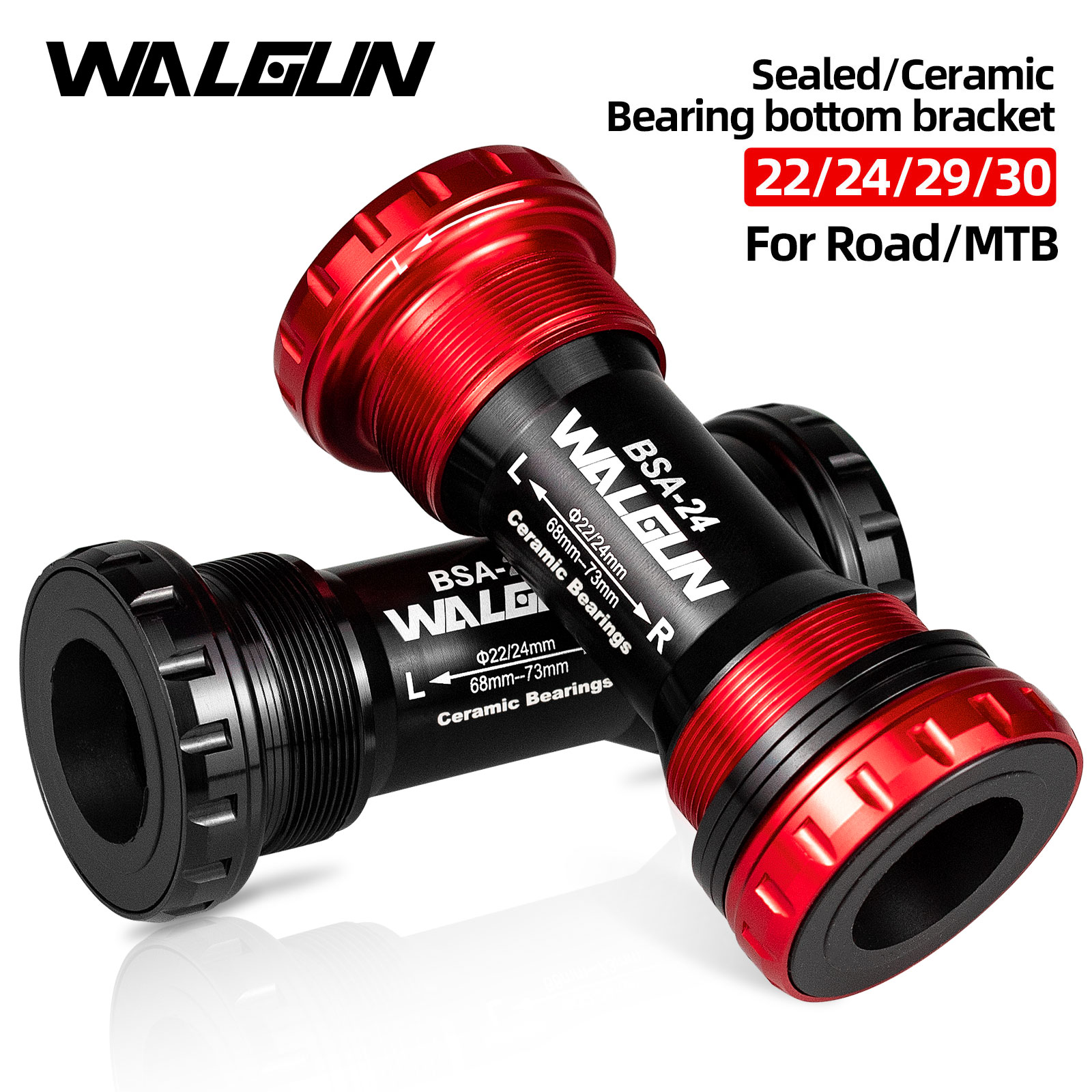 Walgun Bicycle Bottom Bracket BSA Thread Kit Road MTB Bike Frame 68/73 for Axis 24/22 and 29/30mm for Shiman SRM GXP Crankset