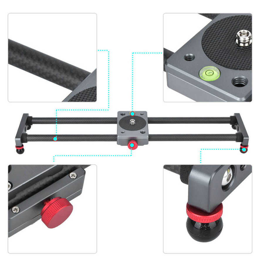 40cm Carbon Fiber Lightweight Photography Track Slider Rail with 1/4in 3/8in Screw Hole Air Level for Smartphone Camera