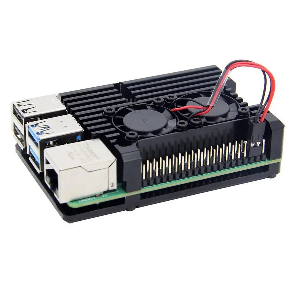 Pour framboise Pi 4 modèle CNC boîtier en alliage d'aluminium coque en métal avec dissipateurs de chaleur pour framboise double ventilateurs