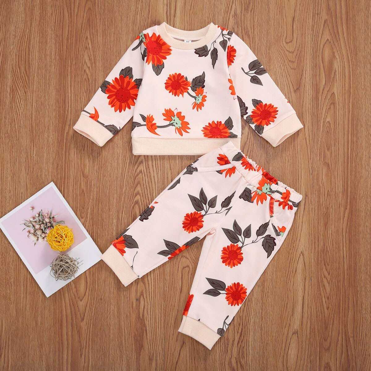 0-24m efterår baby piger drenge tøj sæt blomster print langærmet pullover sweatshirts toppe bukser