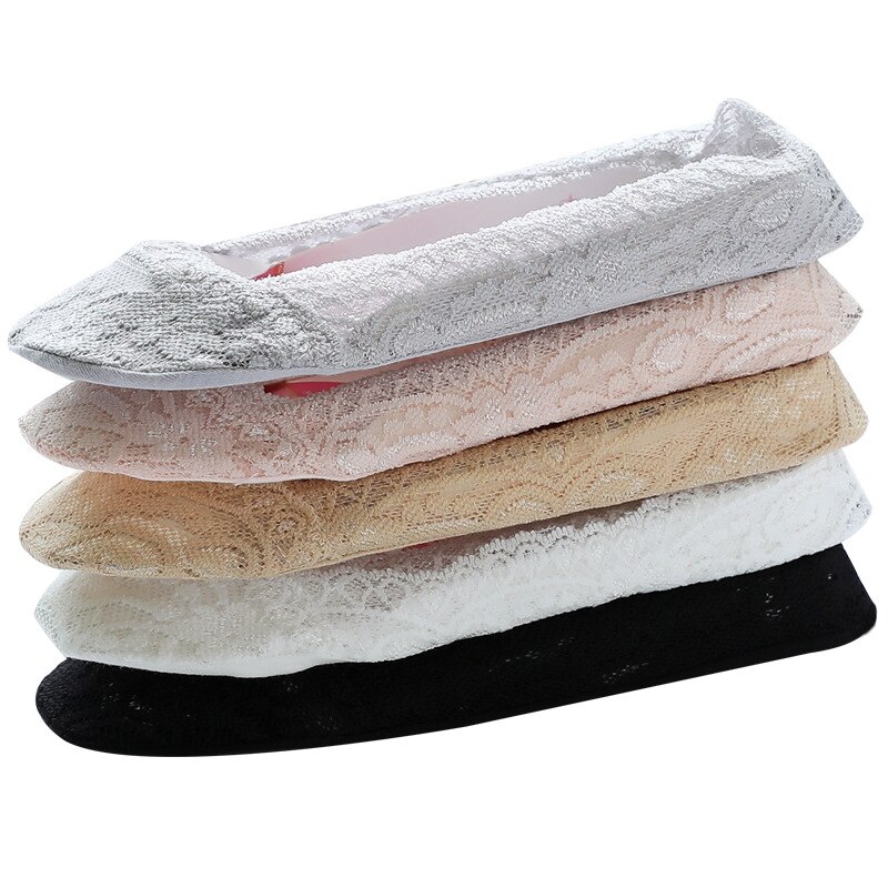 Women Solid Color Socks Lace Invisible Perspective Socks Summer Thin Breathable Socks For Female Silicone Non-slip Lining Socks