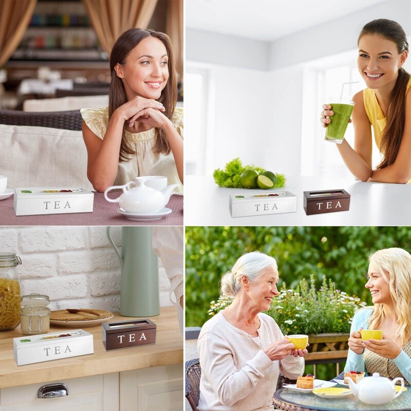 Wooden Storage Box 3 Grid Wooden Tea Box Kitchen Storage Box With Lid Coffee Tea Bag Storage Rack Bamboo Chest Case