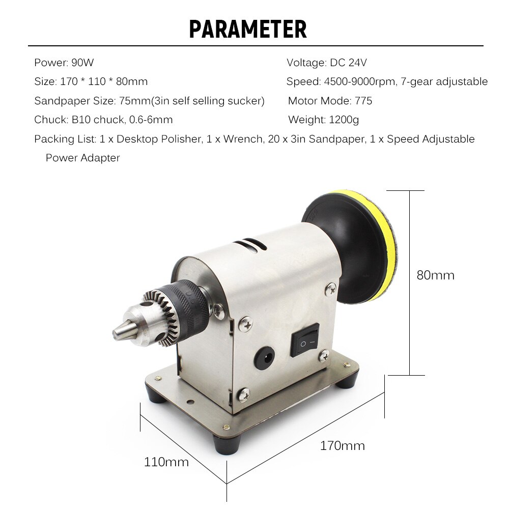 Jewelry Rock Polishing Buffer Machine Jewelry Grinder Mill Polishing Machine Jewelry Benchtop Polisher with 20pc Sandpaper