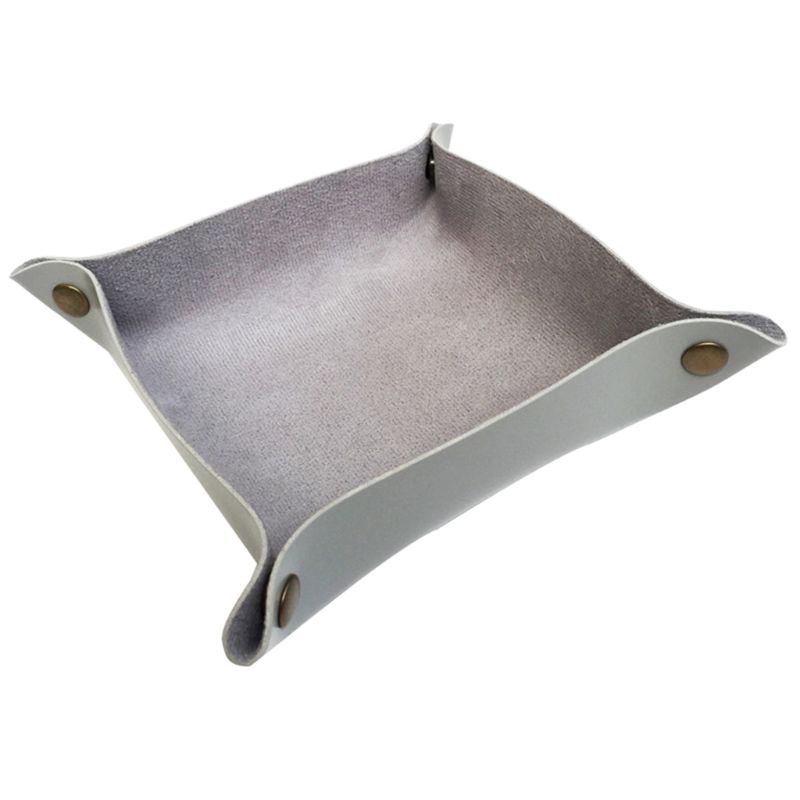 Leather DND Dice Tray Jewelry Key Wallet Coin Sundries Bins Desktop Storage Box: Light Grey