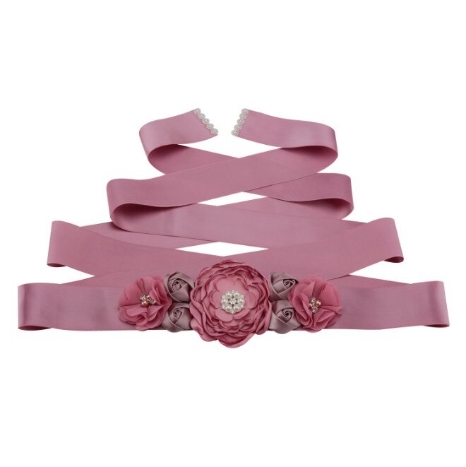 Cinturones de cintura de color verde esmeralda y melocotón para mujer y niña, cinturón largo de flores, pretina nupcial para boda, accesorios de vestido de
