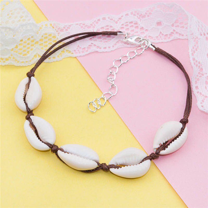 DoreenBeads Boho Style Women Girl Shell Anklet Coffee Natural Oval Foot Bracelet Jewelry Beach Jewelry 22cm(8 5/8") long, 1 PC