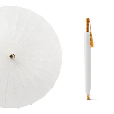24k Lange Regenschirm Holzgriff Regenschirme Modische Frauen Doppel Großen Regenschirm Stock Winddicht: Beige