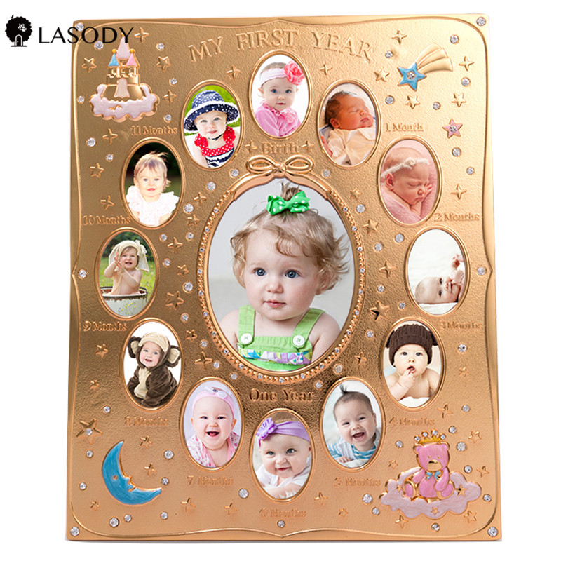 Tiny Ideas Baby's First Year Picture Frame First Year By Month Newborn Baby Registry DIY Birthday Anniversary Photo Frame: Golden1 without box