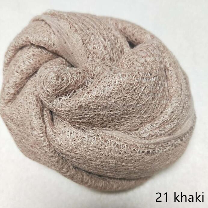 160*50 cm Mesh Gaas Kaasdoek Wraps met Matchende Bloem Hoofdband Volledige Set Voor Pasgeboren Fotografie: 21  khaki