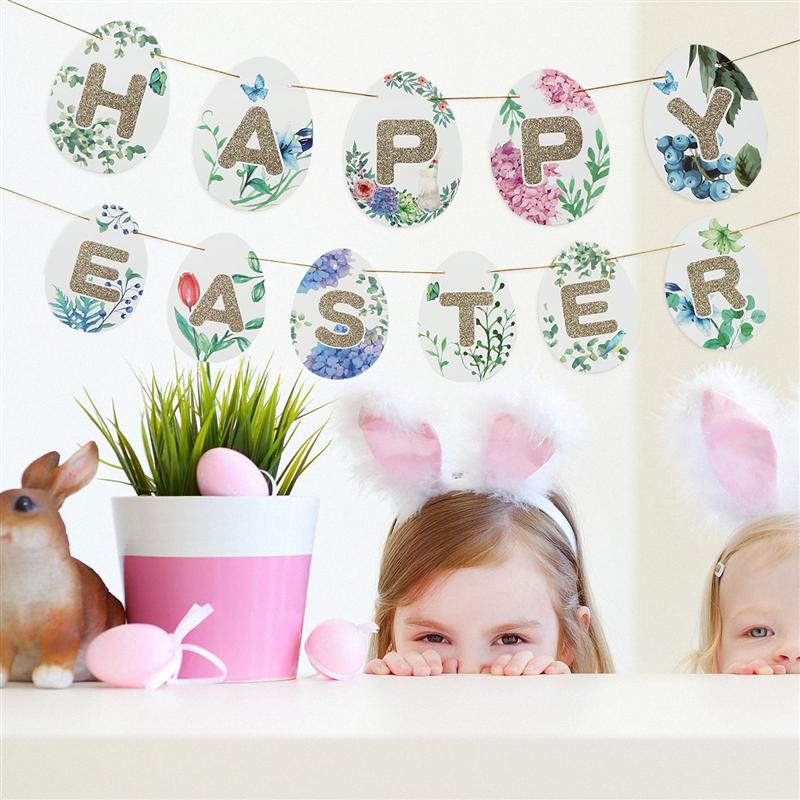 1 ensemble joyeux pâques papier bannière pâques fête bannière pâques suspendus décor pâques jour accessoires