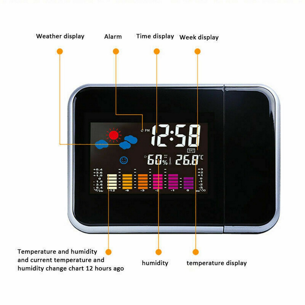 Digital ledet vækkeur multifunktions slumretidsvisning fm radio alarmur projektion alarm temperatur fugtighedsvisning: Projektionsalarm b