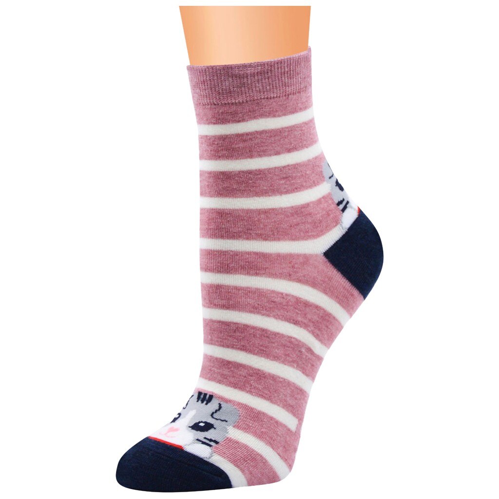 Socks Women Girls Casual Stripe Cat Printing Cotton Women Socks Harajuku Skarpetki Calcetines Mujer Носки Женские: Pink 