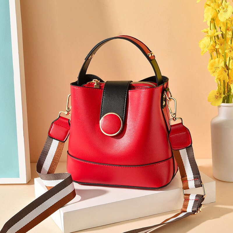 neue Frauen Tasche mit Bunten Strap Eimer Tasche Frauen PU Leder Schulter Taschen Damen Crossbody Messenger Taschen: Rot