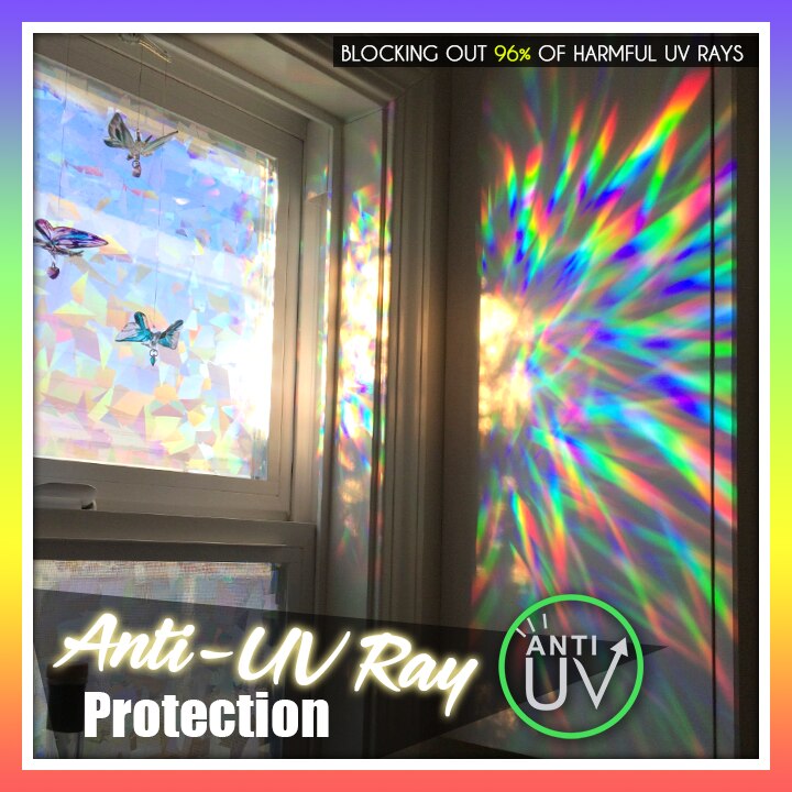 3D Rainbow Window Film Decorative Window Privacy Film Stained Glass Window Sticker,Window Self-adhesive Vinyl Static Anti UV Gla