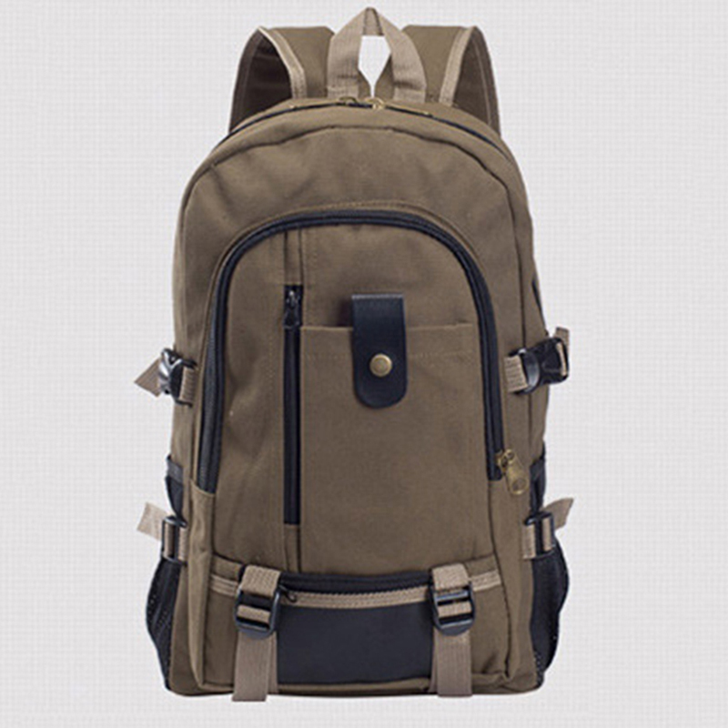 Mannen Canvas Rugzak Grote Capaciteit Schooltas Explosie Effen Kleur Rugzakken Mode Toevallige Reizen Sport Rugzak: dark brown