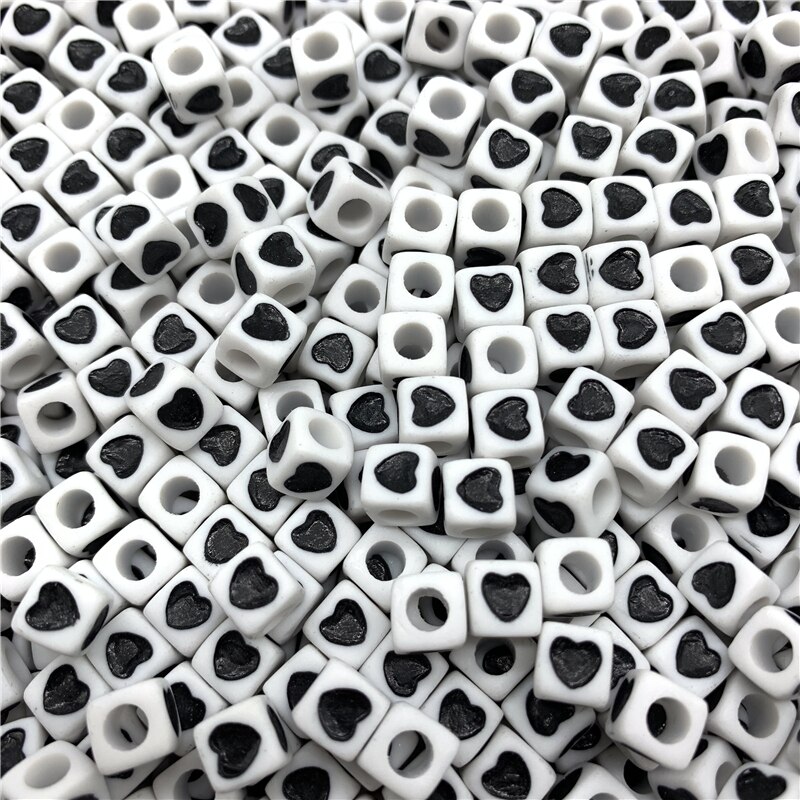 50pcs/Lot 7x7mm Acrylic Spaced Beads Square Shape Love Heart Beads For Jewelry Making DIY Handmade Charms Bracelet: 07