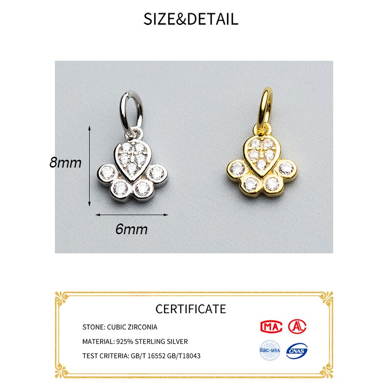 MEETSOFT simpatici animali in argento Sterling 925 cane zampa di zircone Charms per fai da te fatti a mano gioielli raffinati collana braccialetto accessorio chic