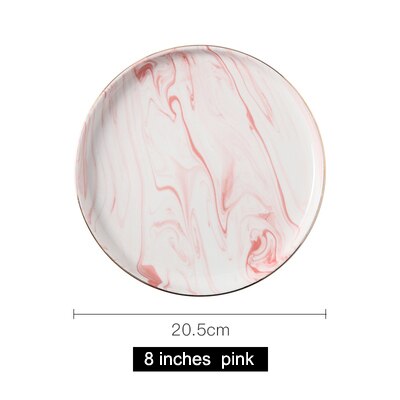 Nordic Phnom Penh Marbling Ceramic Plates Flat Tray cake Steak Plate Dinnerware Breakfast Plate Round dish tableware: pink 20.5cm