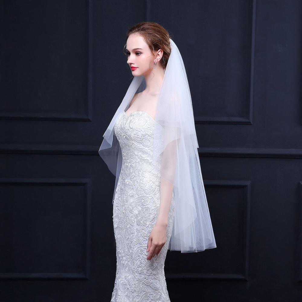 Zwei-Schicht 100cm Weiß Braut Schleier Mit Kamm Elfenbein Schleier Für Hochzeit Partei schneiden Rand Weichen Tüll Schleier braut Kurze Schleier velo sposa