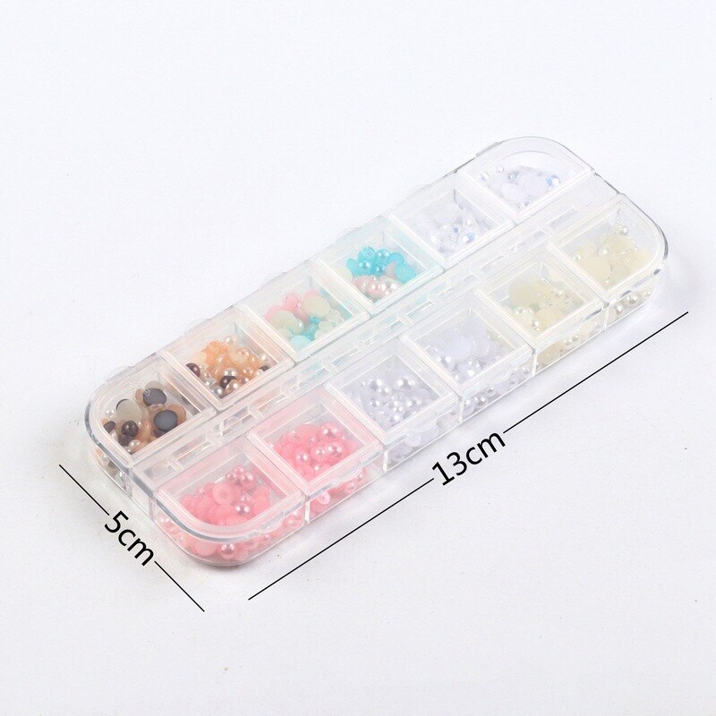 12 Grid AB Wit Nail Pearl Nail Art Decorations Gemengde Size Pearl Steentjes Kralen Plaksteen Nail Tips voor Manicure Nailart