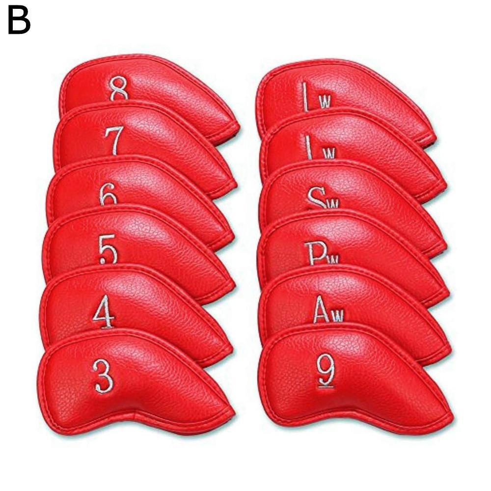 12PCS/Set Golf Club Protective Cover Golf Iron Cover Cap PU Cue Cover Sleeve Protection: Red