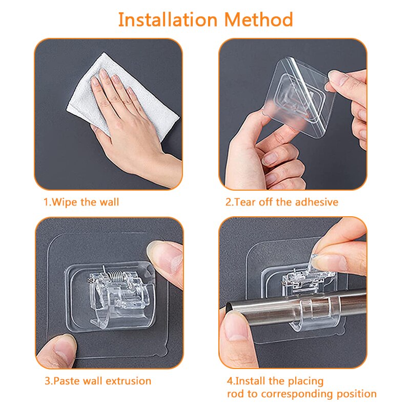 2/4/6Pcs Zelfklevende Verstelbare Gordijn Staaf Houder Klem Haken Staaf Beugel Vaste Opknoping Clips opbergrek Home Organisatie