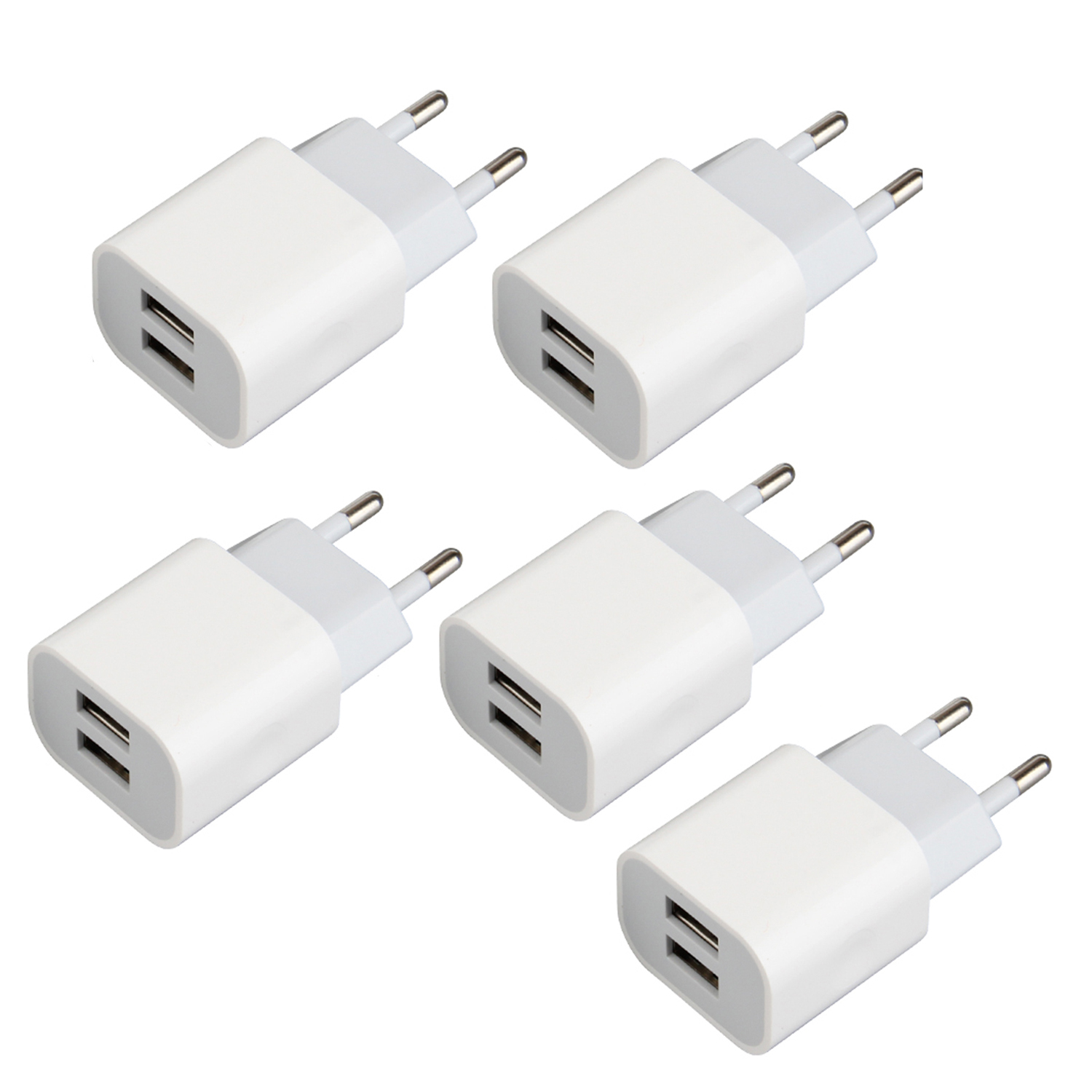2-pack universele USB-lader 5V 2A/10W met 2 poorten - USB-stekker compatibel met alle soorten apparaten en smartphones - wit: CH