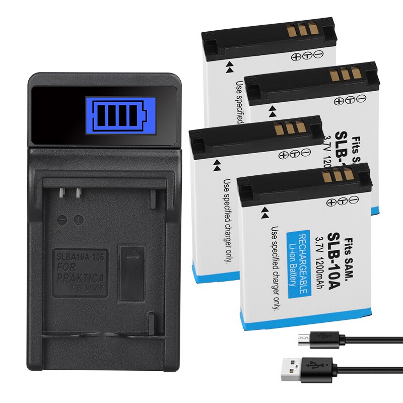 Batteria della macchina fotografica di SLB-10A SLB 10A 1200mAh per le batterie di Samsung PL50 60 65 800 SL820 WB500 WB550 HZ10W esso100 L100 L110 L200 L210: 4batteria 1caricabatterie
