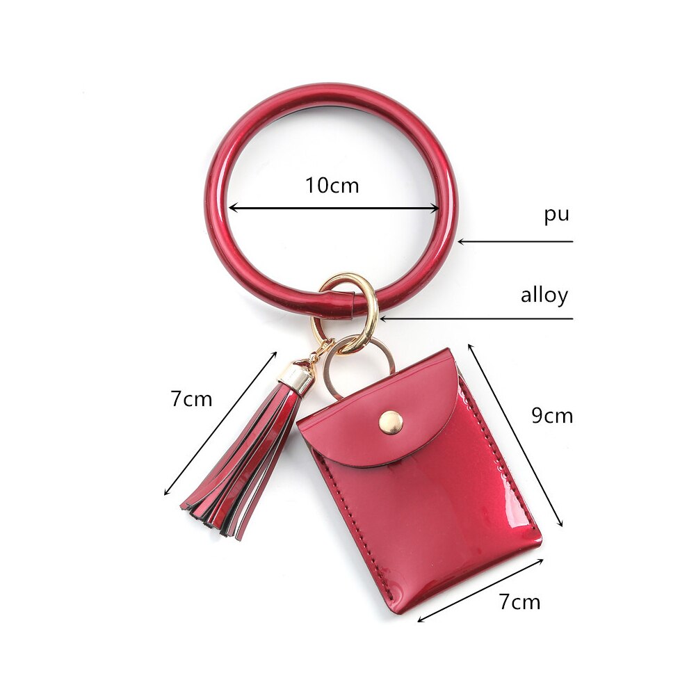 Bracelet Keychain Card Holder Lightweight Wristlet Clutch Bag with Circle Keyring Tassel for Women Girls