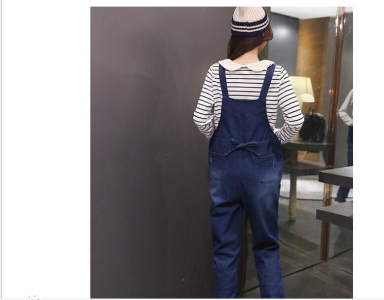 Gravidkläder byxor vinter höst ljusblå denim plus size overall gravida kvinnor stor storlek hängselbyxor