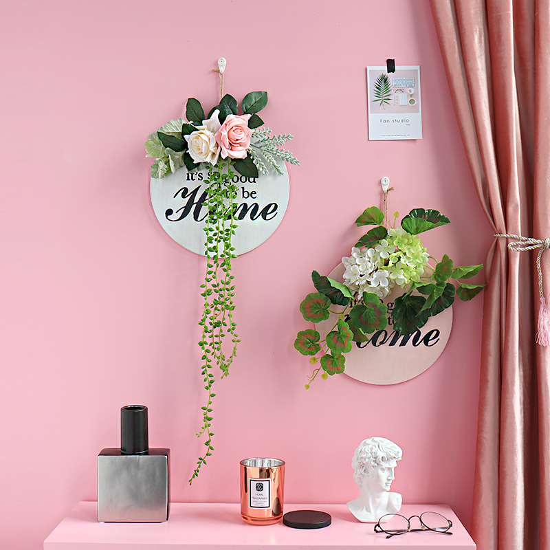 Ins Wind Simulatie Bloem Groene Plant Krans Muur Opknoping Ronde Houten Huis Brief Deur Opknoping Venster Winkel Guirlande Decoratie